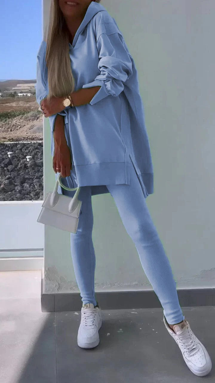 Women's Sports Casual Slit Hooded Sweatshirt Tights