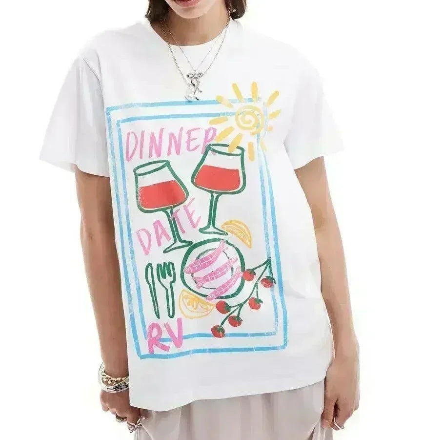 Women's Loose Printed Casual Short Sleeve