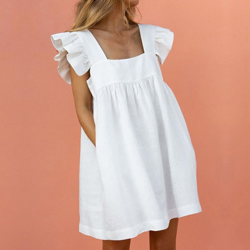 Casual Dress Women Yellow Skirt Loose Casual Ruffled