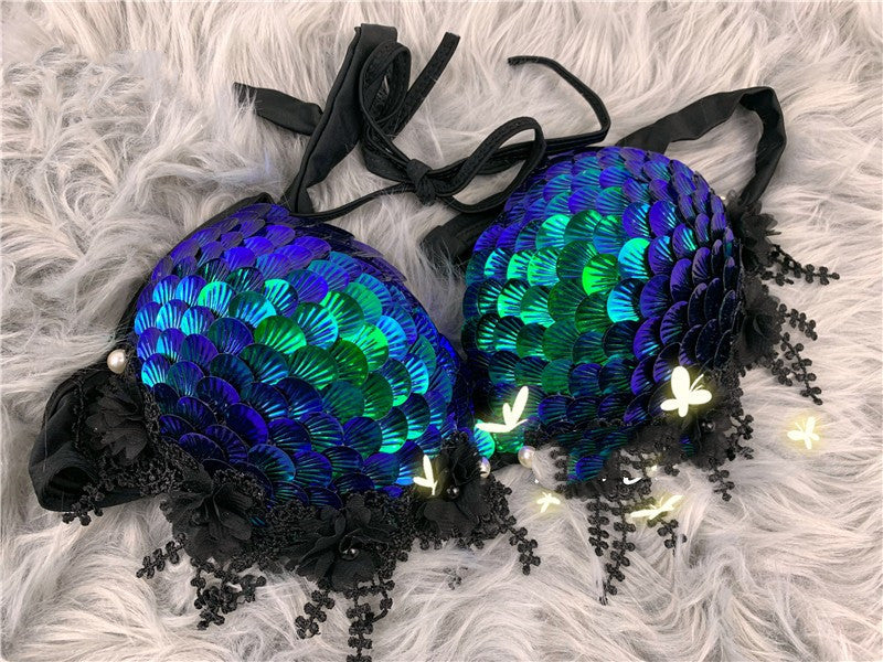 Mermaid Sequined Shell Bikini Top Bra