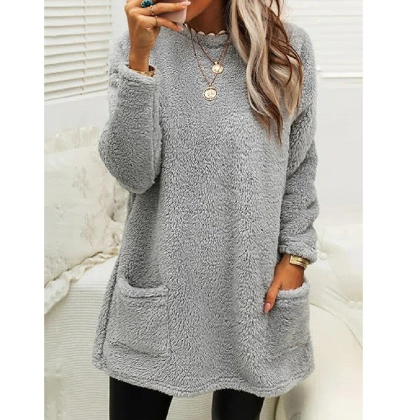 Women's Fleece Pullover Long Sweater With Pockets Winter