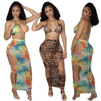 Three-piece Mesh Print Swimsuit Europe And The United States