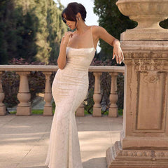 High Class Elegant Solid Color Slim Fit Bare Back Sling Dress