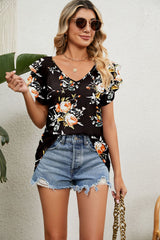 Women's Tops Casual V Neck Tops Ruffle Short Sleeve T Shirt