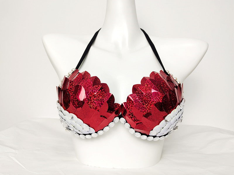 Mermaid Sequined Shell Bikini Top Bra