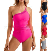 One Piece Sexy Bikini Mesh Hollow Solid Color Pleated Swimsuit For Women