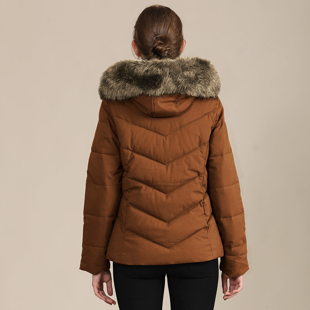 Cotton-padded Jacket With Standing Collar For Women