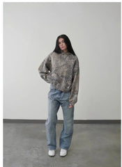Women's Loose Tops Printed Hooded Pullover Long Sleeve Sweater