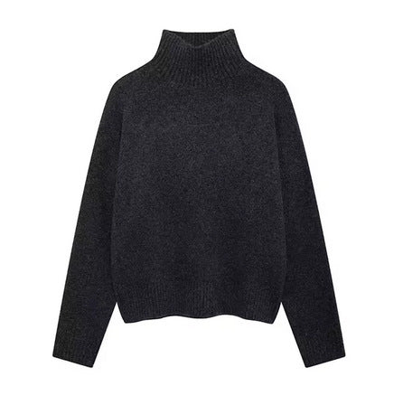 Knitwear Personality Street Vintage Women's Wine Red Turtleneck