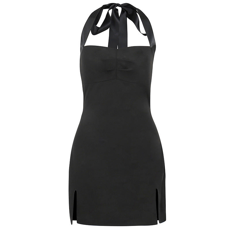 New Sweet Elegance Slim Basic Waist Trimming Lace Up Halter Short Sling Dress