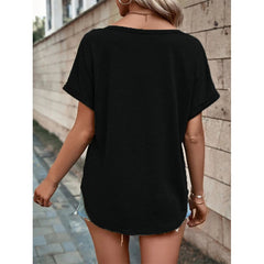 V-neck Short Sleeve Tops Shirt Summer Button Design
