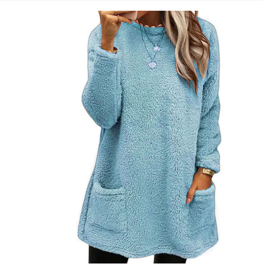 Women's Fleece Pullover Long Sweater With Pockets Winter