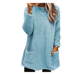 Women's Fleece Pullover Long Sweater With Pockets Winter