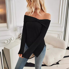 Women's Trendy Knit Ribbed Tops Bow Tie One Shoulder