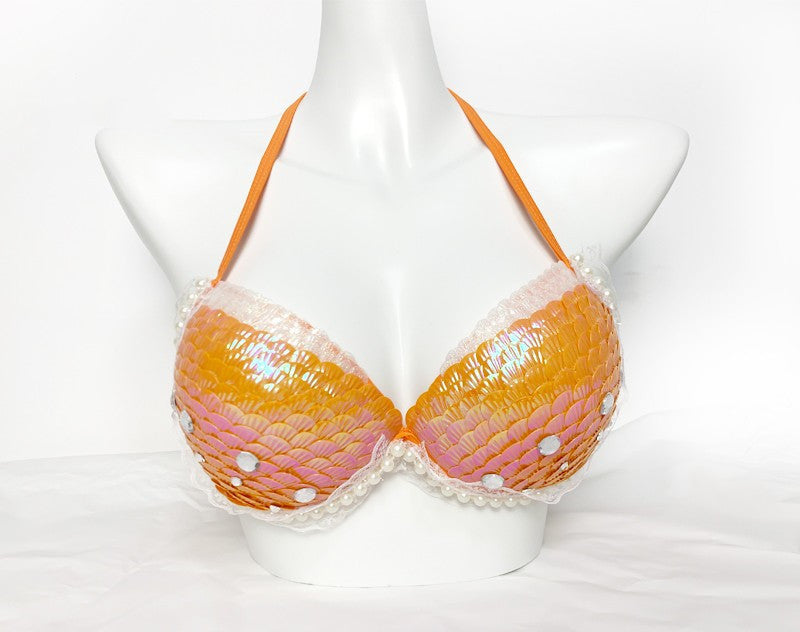 Mermaid Sequined Shell Bikini Top Bra