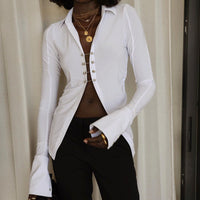 New Design Sense Women's Sexy V-neck Hollow Flared Sleeve Shirt