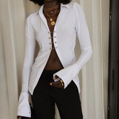 New Design Sense Women's Sexy V-neck Hollow Flared Sleeve Shirt