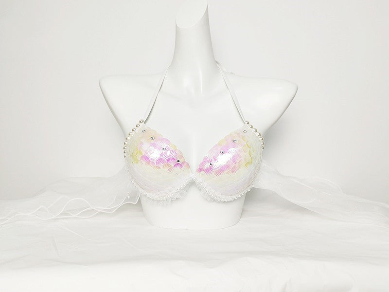 Mermaid Sequined Shell Bikini Top Bra