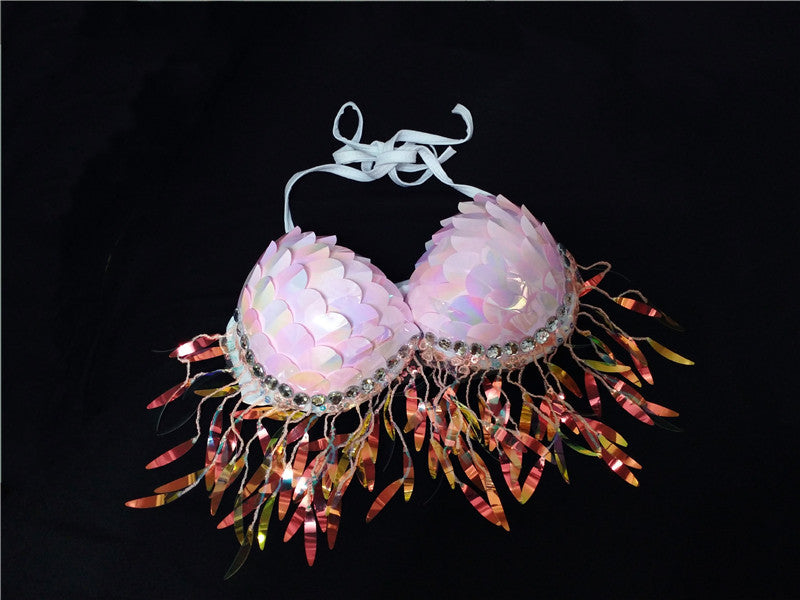 Mermaid Sequined Shell Bikini Top Bra