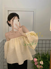 One-shoulder Short-sleeved Shirt Puff-sleeve Cropped Top