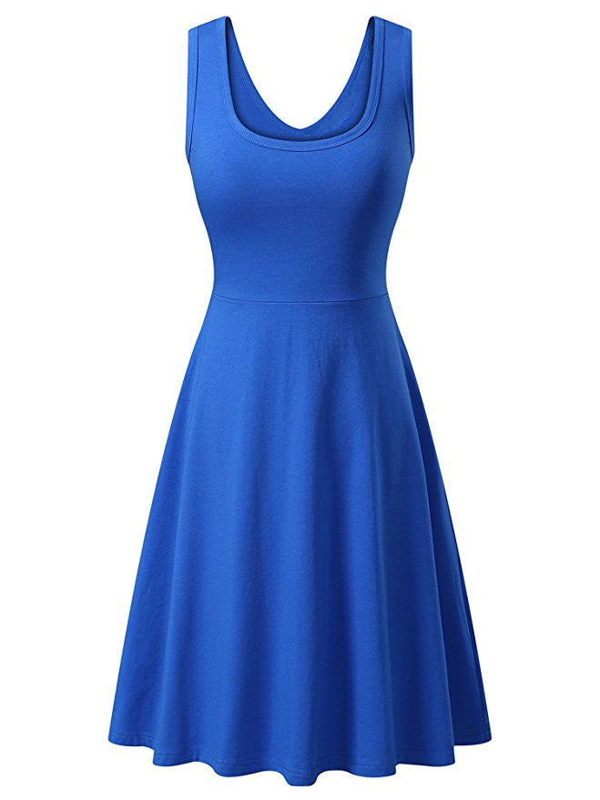 Round Neck Sleeveless Big Swing Solid Color Sexy Dress