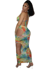 Three-piece Mesh Print Swimsuit Europe And The United States