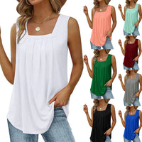 Summer Tank Tops For Women Loose Fit Pleated Square Neck Sleeveless