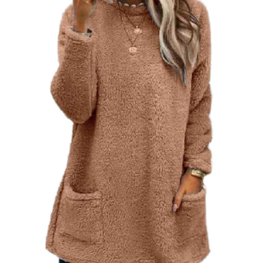 Women's Fleece Pullover Long Sweater With Pockets Winter