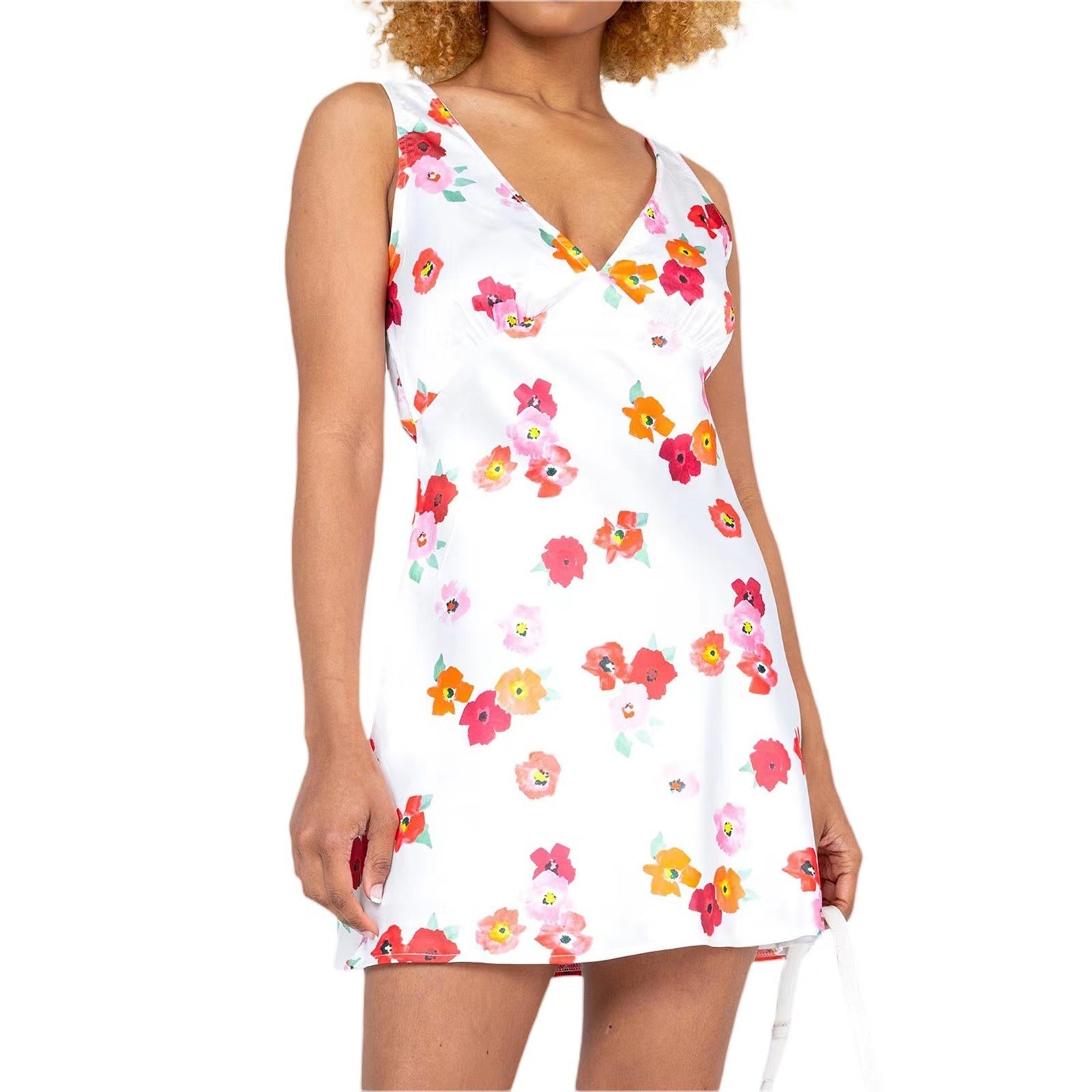 V-neck Floral Print Elegance Sleeveless Tank Dress