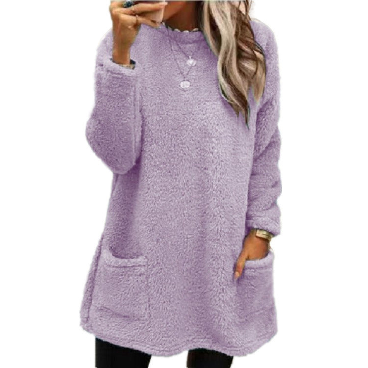 Women's Fleece Pullover Long Sweater With Pockets Winter