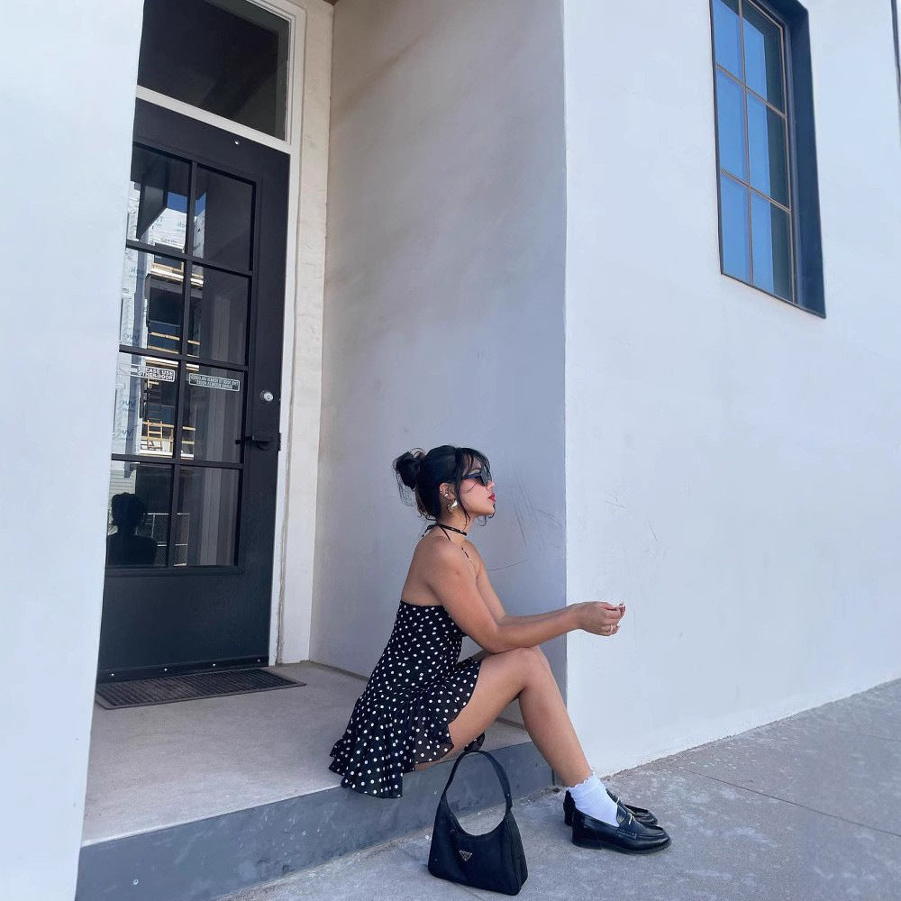 Sexy Backless Polka Dot Halter Sleeveless Dress