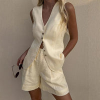 Cotton Linen Shorts Commuter Vest Shorts Suit