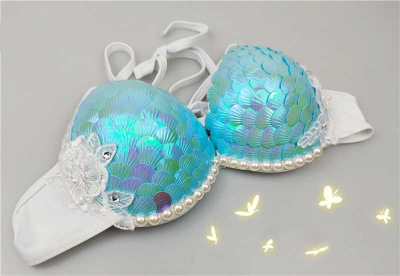 Mermaid Sequined Shell Bikini Top Bra