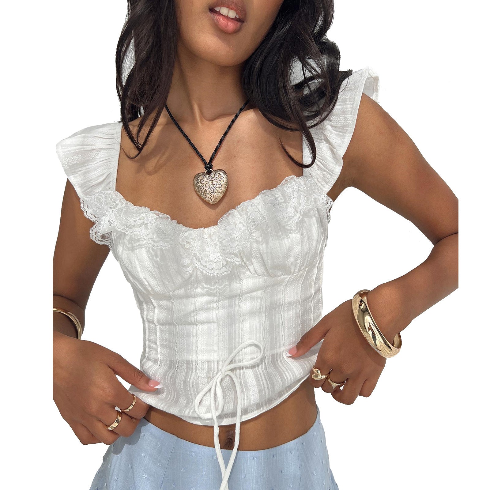 Women's Lace Ruffled Spaghetti Straps Top