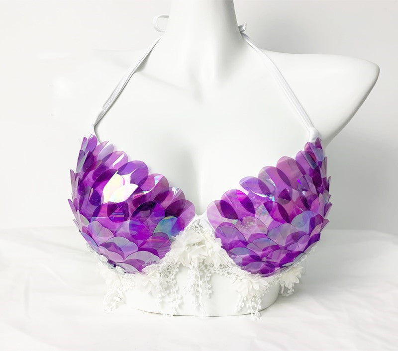 Mermaid Sequined Shell Bikini Top Bra