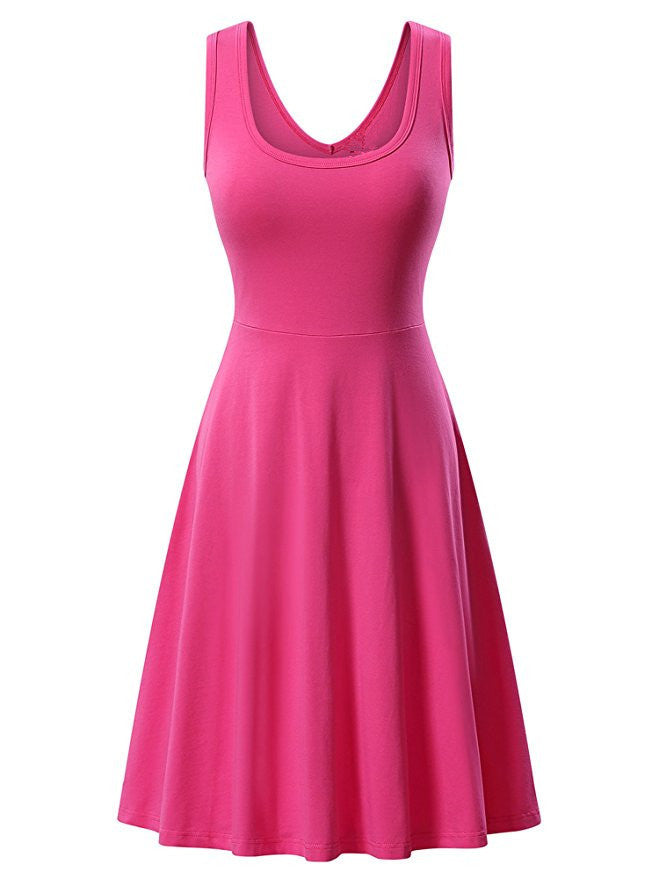 Round Neck Sleeveless Big Swing Solid Color Sexy Dress