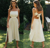Spring and Summer Women Backless Lace-up Irregular Slit Dress