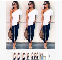 Women's One-shoulder White T-shirt