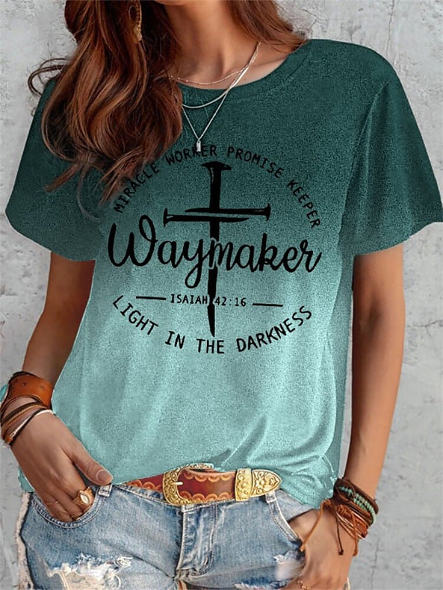 Summer Short Sleeve T-shirt Cross And Letter Print Top