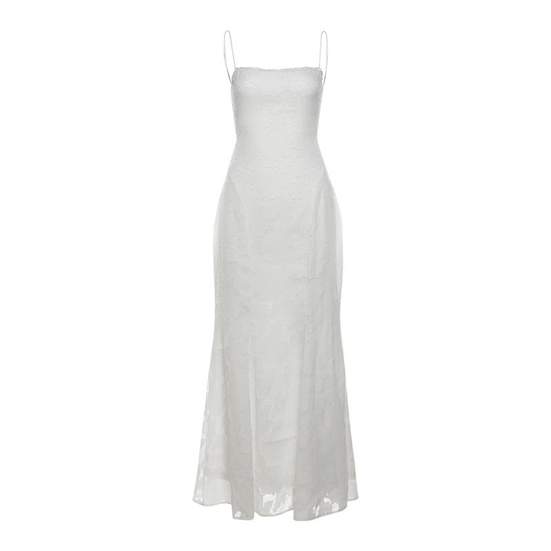 High Class Elegant Solid Color Slim Fit Bare Back Sling Dress