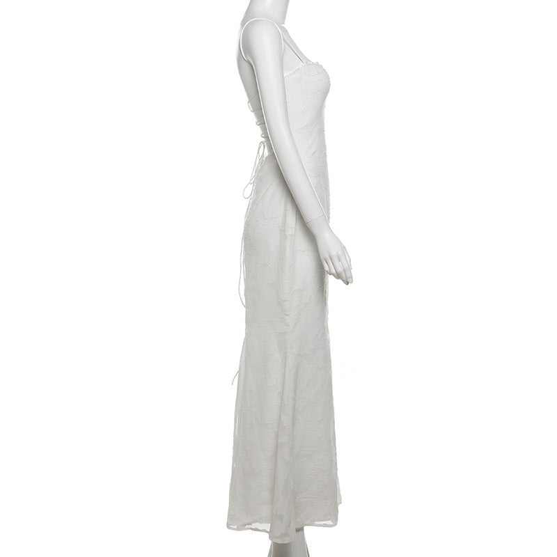 High Class Elegant Solid Color Slim Fit Bare Back Sling Dress