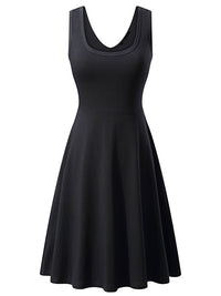Round Neck Sleeveless Big Swing Solid Color Sexy Dress