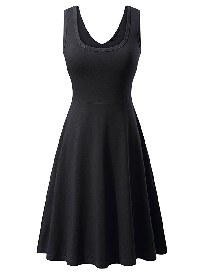 Round Neck Sleeveless Big Swing Solid Color Sexy Dress